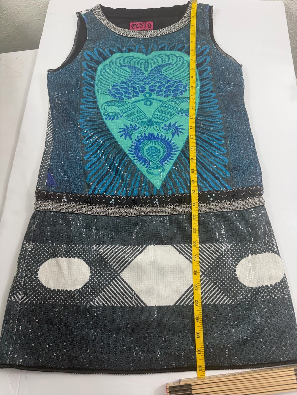 Mini Dress Gusto Lowxury Size 38 Teal Sequin Beaded Sleeveless - Picture 6 of 11